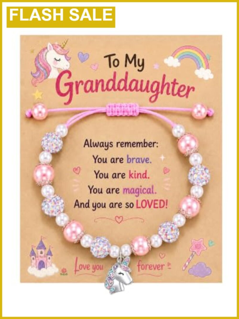 Unicorn Charm Bracelet Adjustable Beaded Girls Gift Set with Card Pouch